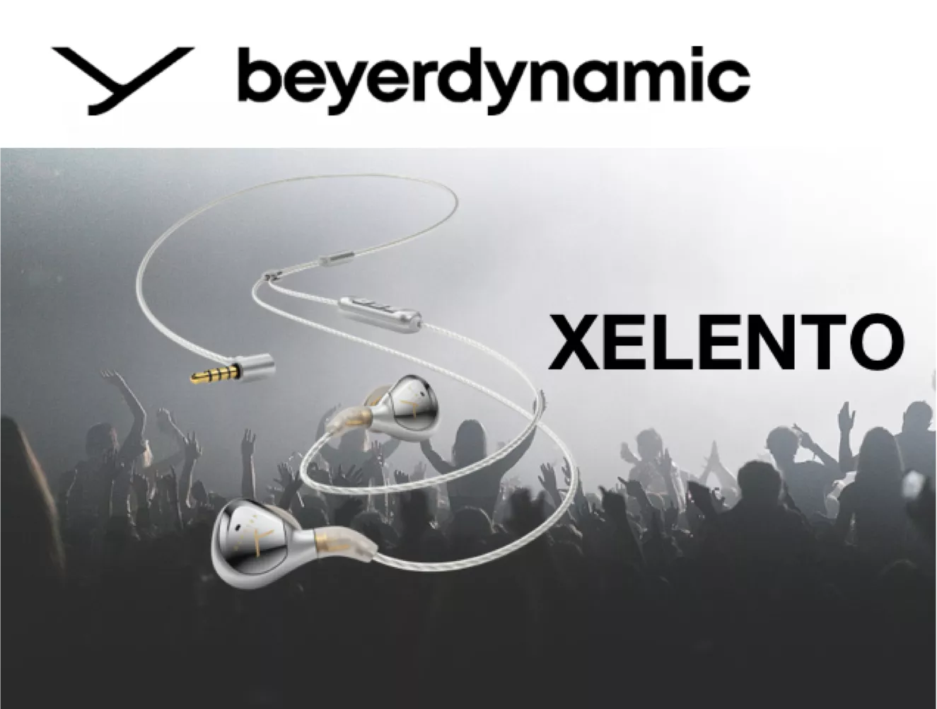 Xelento beyerdynamic People at a concert, with Xelento headphones and the beyerdynamic logo on top.
