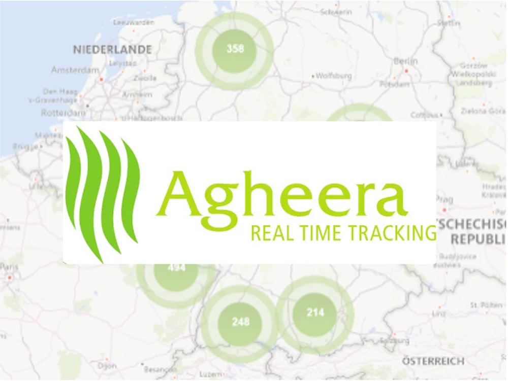 The Agheera logo in front of a map. 